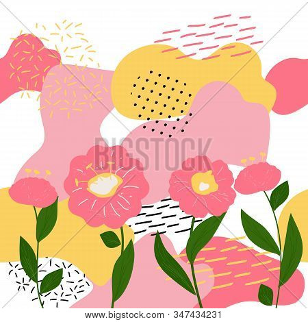 Pink Floral Pattern With Flowers. For Textile, Fabric, Fashion, Wrapper And Surface. Printing With P