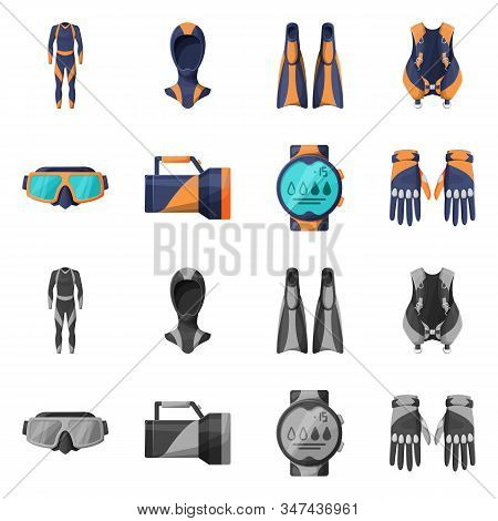 Vector Illustration Of Diving And Water Icon. Set Of Diving And Scuba Vector Icon For Stock.