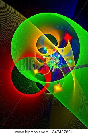 Abstract, Fractal, Computer-generated Image Of Multi-colored Geometric Shapes, Curves And Lines Rese