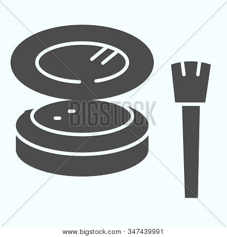 Cosmetic Makeup Powder And Brush Solid Icon. Female Powder And Brush Vector Illustration Isolated On
