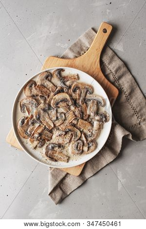 Stewed Mushrooms In Sour Cream With Portulak.fresh Mushroom Stew With Vegetables.