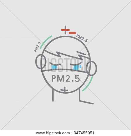 Line Icon A Man Crying Masked Prevent Dust Pm2.5 Vector Illustration. Eps 10