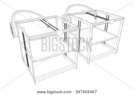 3d Printer Wireframe Low Poly Mesh Vector Illustration
