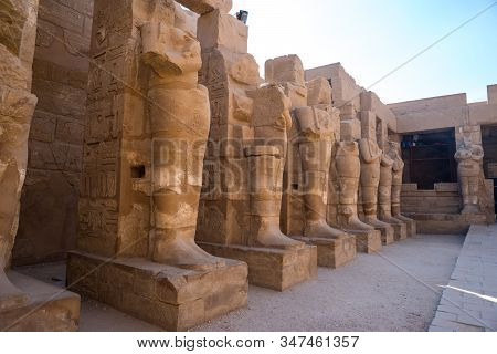 Luxor, Temple Of Karnak, Sculptures Of Pharaohs.