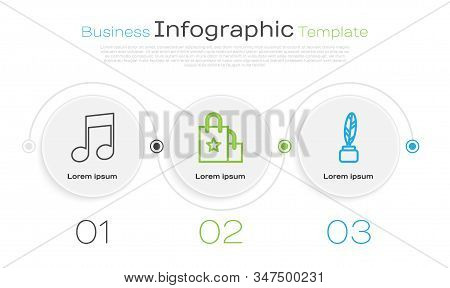 Set Line Music Note, Tone, Paper Shopping Bag And Feather And Inkwell. Business Infographic Template
