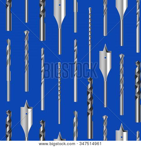 Realistic 3d Detailed Metallic Drill Bits Seamless Pattern Background Tools For Construction Work, D