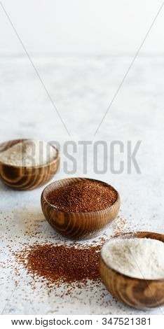 Teff Flour And Teff Grain In Bowls Close Up