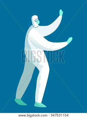 A Man In A Chemical Protection Suit Stops The Virus. Chinese Coronavirus 2019-ncov.