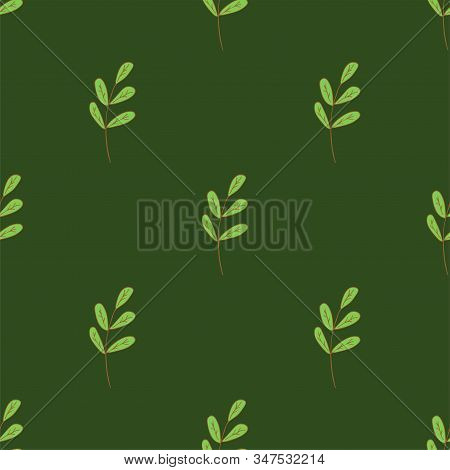 Seamless Pattern With Spring And Summer Twigs. Colorful Illustration On A Green Background. Suitable