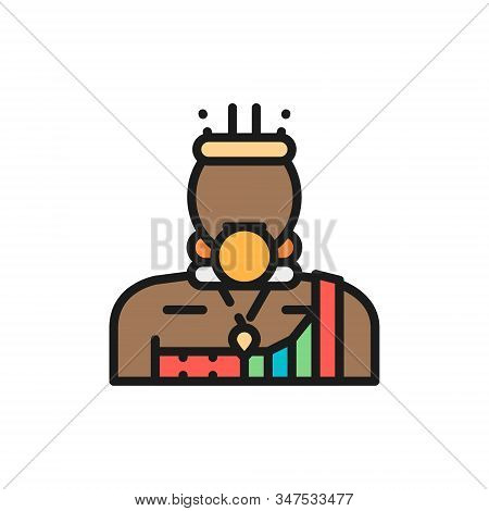 Vector African Man, Bushman, Mursi Flat Color Line Icon.