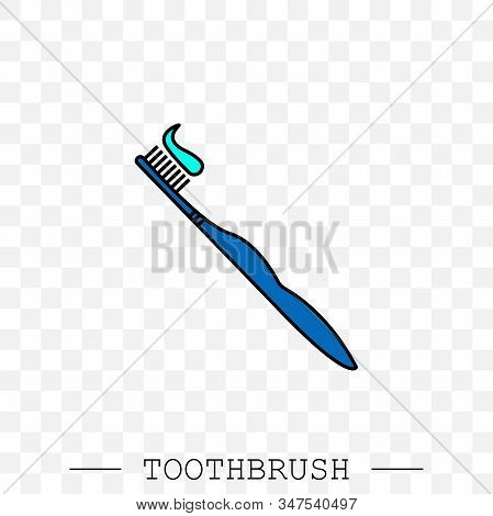 Vector Color Icon Of Toothbrush With Applied Toothpaste Portion. Toothbrush Icon Vector. Teeth Clean