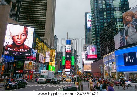 New York, USA - September 6, 2018: Time Square dusk time cityscape