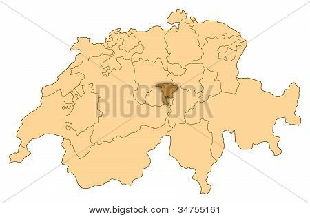 Kort over Schweiz, Nidwalden fremhævet