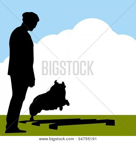 Obraz psa rasy border collie z trenerem.
