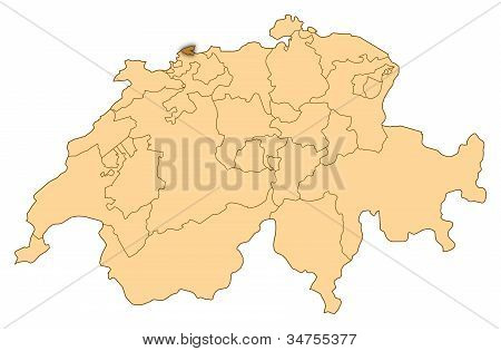 Mapa Švýcarska, Basilej město zvýrazněny