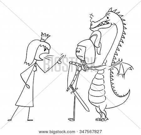 Vector Cartoon Stick Figure Drawing Conceptual Illustration Of Princess Or Queen Yelling Angry At Pr