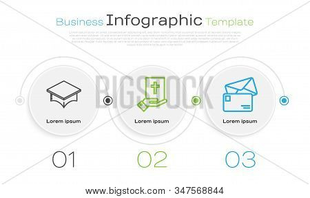 Set Line Graduation Cap, Oath On The Holy Bible And Envelope. Business Infographic Template. Vector