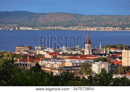 Jonkoping Town Skyline With Lake Vattern In Sweden. Jonkoping, Sweden.