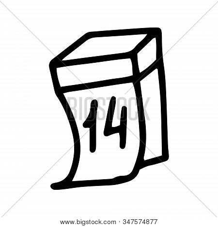Calendar Sheet With The Number 14, February, Valentine's Day. Manual Contour Drawing With A Line. Bl