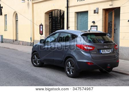 Norrkoping, Sweden - August 25, 2018: Silver Hyundai Ix35 Crossover Suv Car Parked In Linkoping, Swe