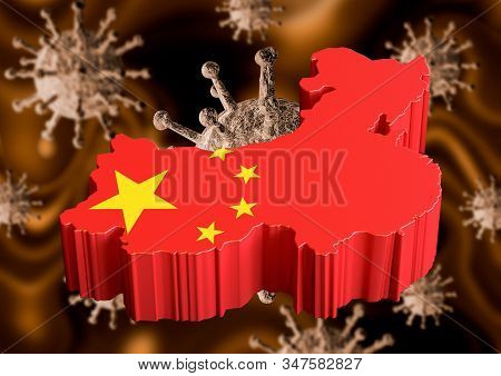Coronavirus And Flag Of China, Country Where An Outbreak Started In Wuhan City And Is Spreading Arou