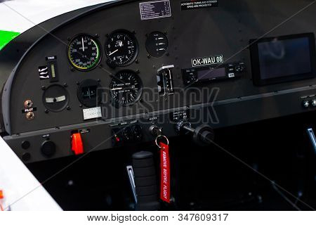 Cockpit Of A Small Electric Aircraft Ok-wau 08, Prague, Czechia, November 2019