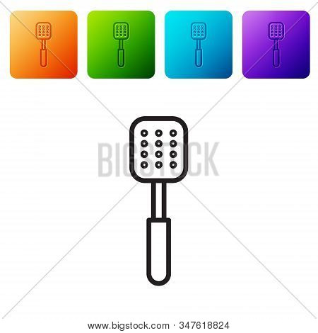 Black Line Spatula Icon Isolated On White Background. Kitchen Spatula Icon. Bbq Spatula Sign. Barbec