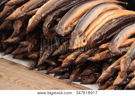 Fresh Smoked Eel At A Dutch Market, A Dutch Delicacy