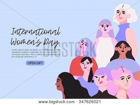 Vector Illustration Of Differnet Diverse Multiethnic Group Of Women . Creative Banner, Poster, Socia