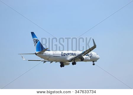 Amsterdam, The Netherlands - June, 1st 2019: Su-gei Egyptair Boeing 737-866 Final Approaching To Pol
