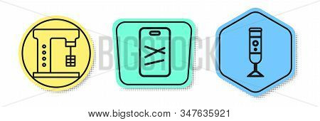 Set Line Electric Mixer, Cutting Board And Blender. Colored Shapes. Vector