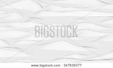 Trendy Ultra Thin Striped Backdrop With Wave Distortion Lines. Abstract Noise Landscape. Procedural 