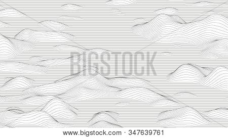 Trendy Ultra Thin Striped Backdrop With Wave Distortion Lines. Abstract Noise Landscape. Procedural 