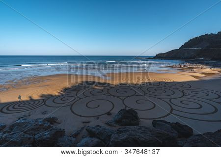 Drawings On The Beach Of The Coastal Town Of Deba One Winter Morning, Guipúzcoa. Basque Country
