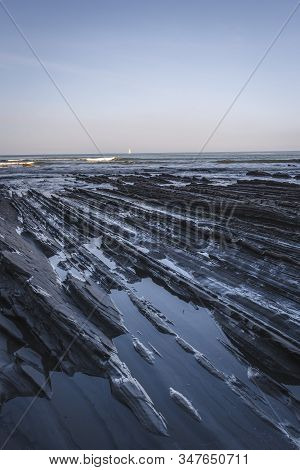 Details Of The Geopark In Sakoneta In Deba At Low Tide. Basque Country