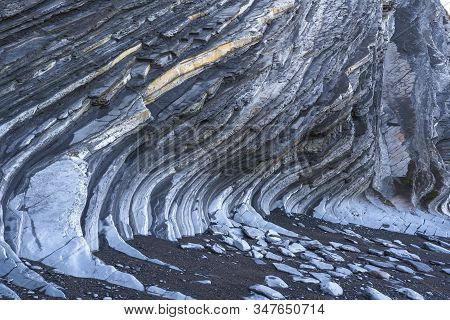 Details Of Curves Of The Geopark In Sakoneta In Deba At Low Tide. Basque Country