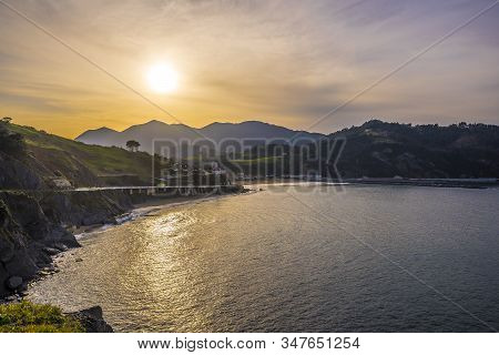 Sunset In The Coastal Town Of Deba. Basque Country