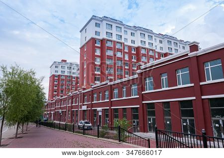 China, Heihe, July 2019: Residential Building, Streets Of The Chinese City Of Heihe In The Summer
