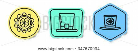 Set Line Bottle Cap With Four Leaf Clover, Leprechaun Hat And Leprechaun Hat And Four Leaf Clover. C