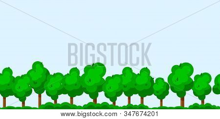Forest Seamless Background, Nature. Park, Outdoor. Cartoon Landscape Poster In Flat Style.