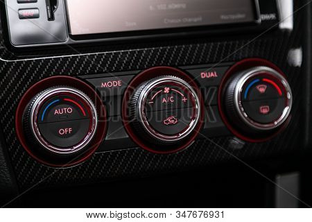 Novosibirsk, Russia - January 20, 2020:  Subaru Impreza Wrx Sti  , Close Up Instrument Automobile Pa