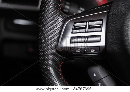 Novosibirsk, Russia - January 20, 2020:  Subaru Impreza Wrx Sti  , New Black Steering Wheel With Mul