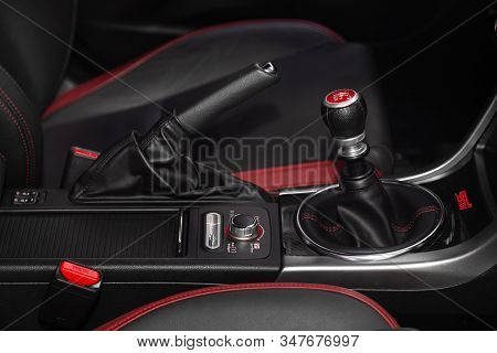 Novosibirsk, Russia - January 20, 2020:  Subaru Impreza Wrx Sti  , Gear Shift. Automatic Transmissio