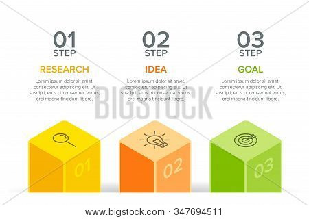 3d Isometric Concept Of Arrow Business Model With 3 Successive Steps. Three Colorful Design Elements