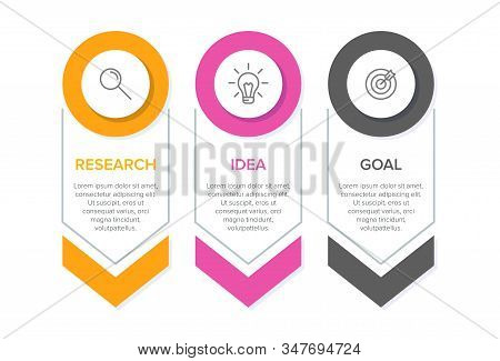 Concept Of Arrow Business Model With 3 Successive Steps. Three Colorful Design Elements. Timeline De