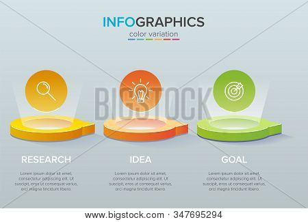 3d Isometric Concept Of Arrow Business Model With 3 Successive Steps. Three Colorful Design Elements