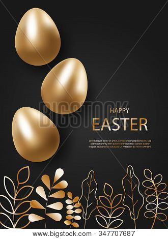 Golden Easter eggs holiday. 3d easter background. 3d realistic silver eggs. Christ is risen holiday. Vector holiday illustration of gold easter eggs for easter. Christian symbols of religion holiday. The egg is ready holiday. Decor Elements, vector illust