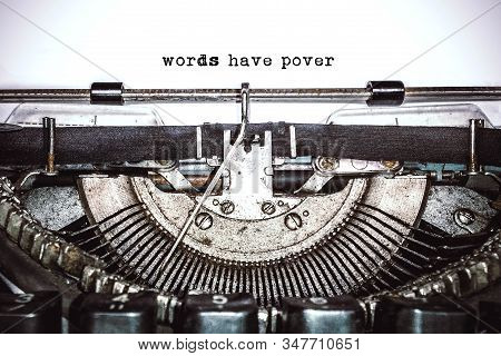 Old Vintage Typewriter, Retro Machine With White Sheet Of Paper And Typed Text 