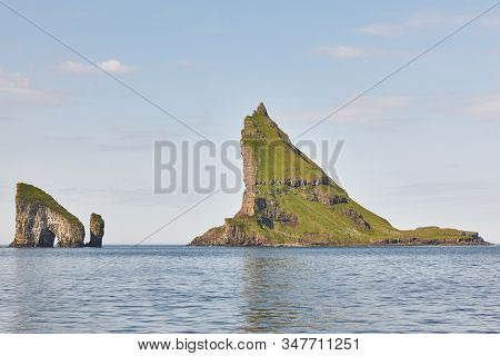 Faroe Islands Coastline Landscape In Vagar Island On Sunny Day