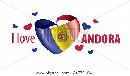 National Flag Of The Andora In The Shape Of A Heart And The Inscription I Love Andora. Vector Illust